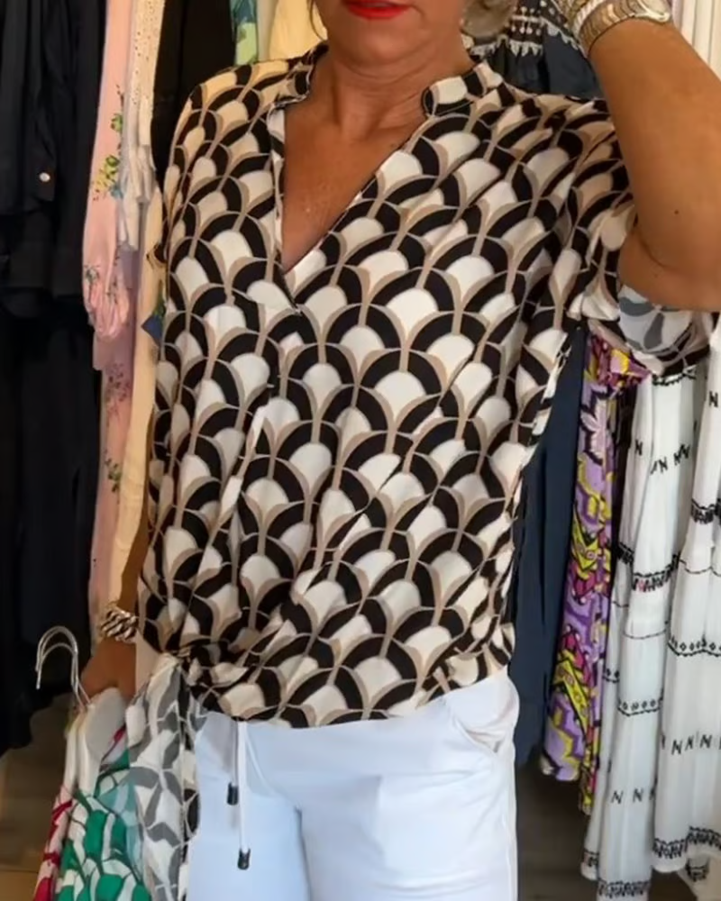 Isabelle | Relaxed V-Neck Printed Top