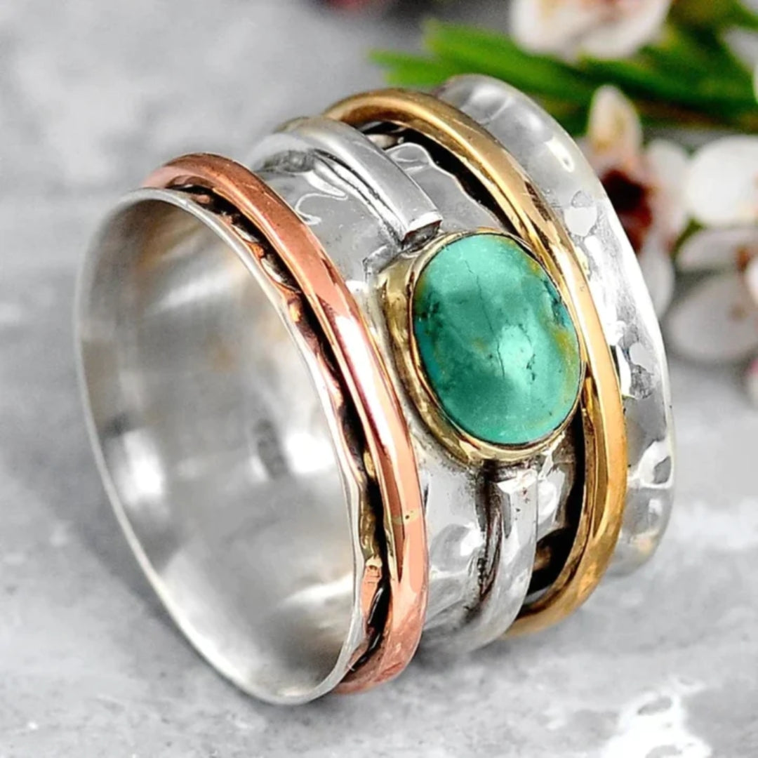 Everly | Vintage Gold and Silver Ring with Turquoise