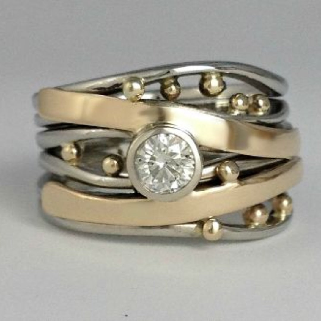 Luna | Vintage Gold Inlay Zirconia Ring
