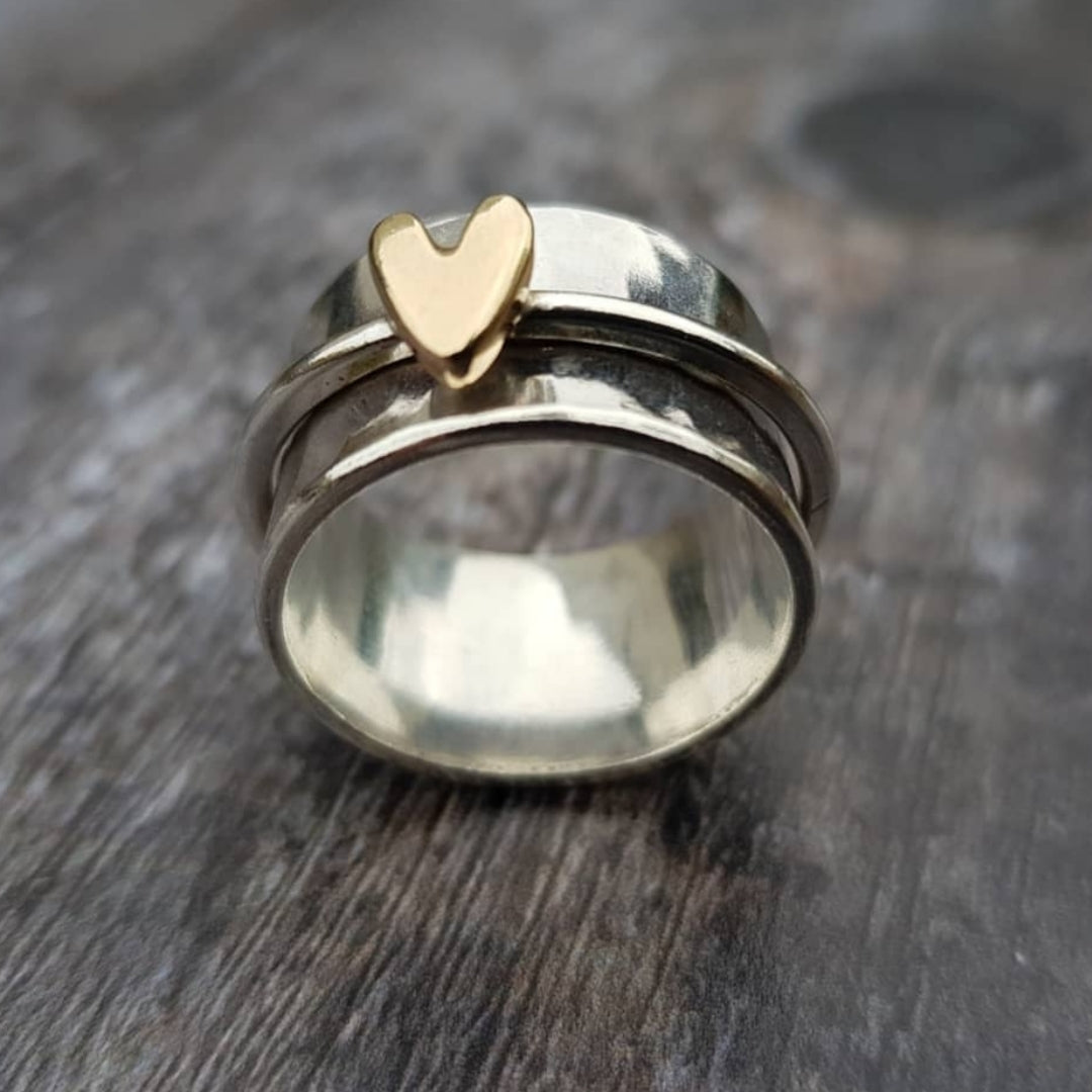 Elowen | Golden Heart Silver Ring