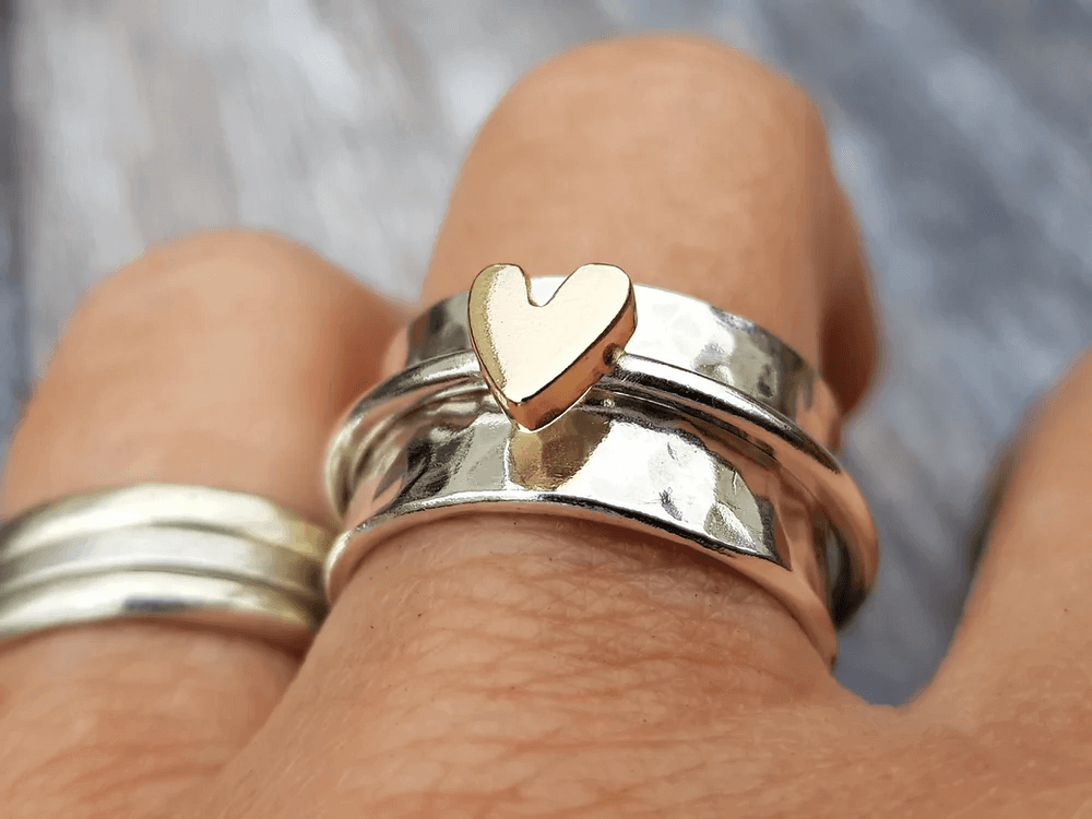 Elowen | Golden Heart Silver Ring